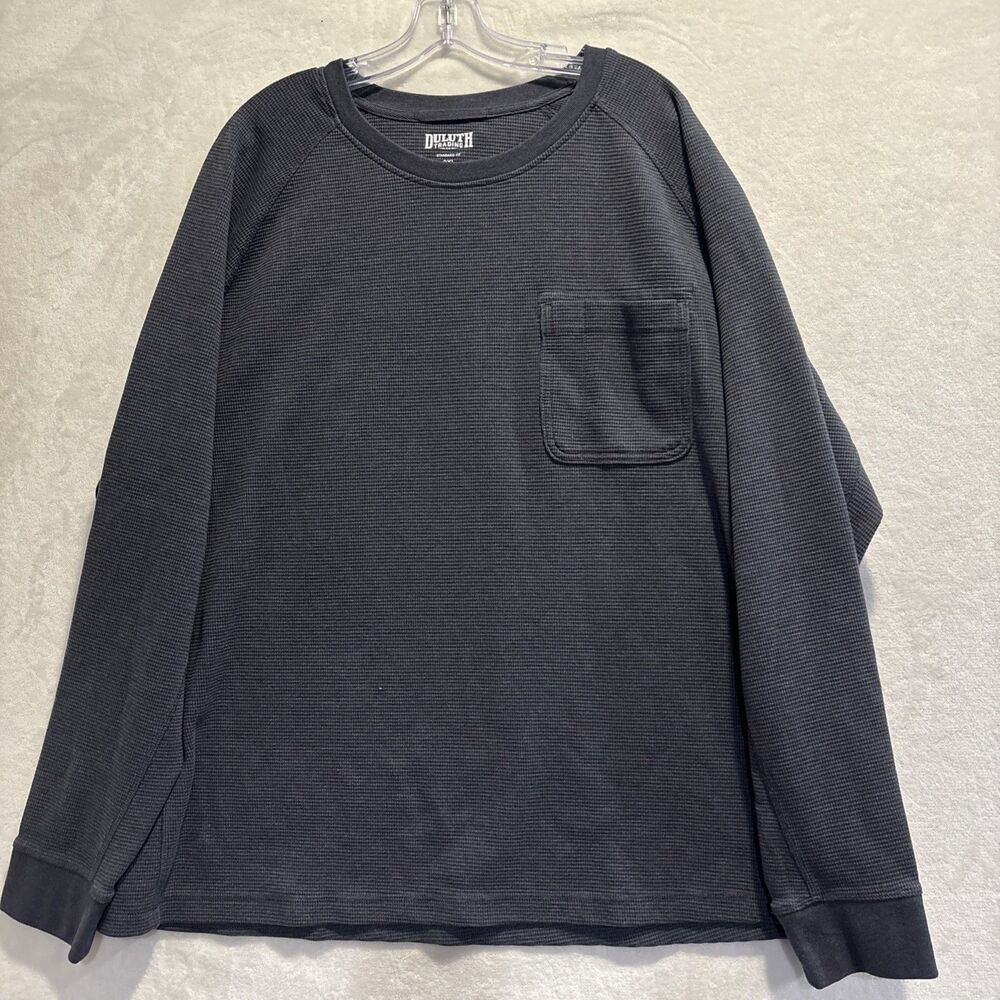 Duluth Trading Navy Blue Burly Thermal Waffle Knit Crew Neck Shirt Pocket 2XL